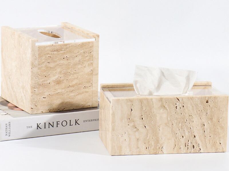 Op maat gemaakte beige travertijn tissuebox