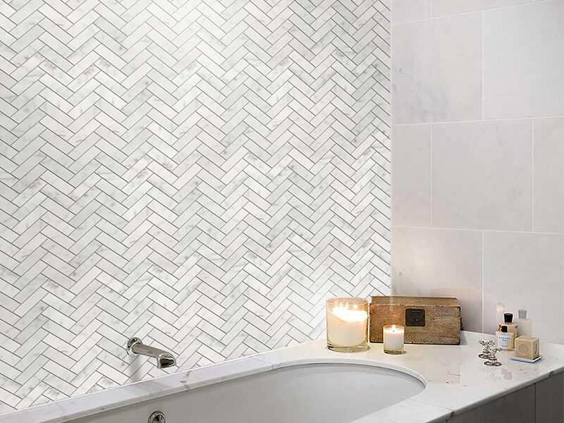 Bianco Carrara White Marble Herringbone Stone Mosaic Tile