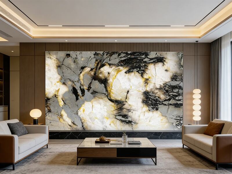 Backlit Big Crystal Patagonia Quartzite Slab