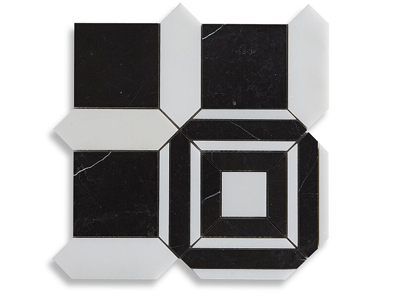 Black Marquina and White Crystal Marble Mosaic Tile