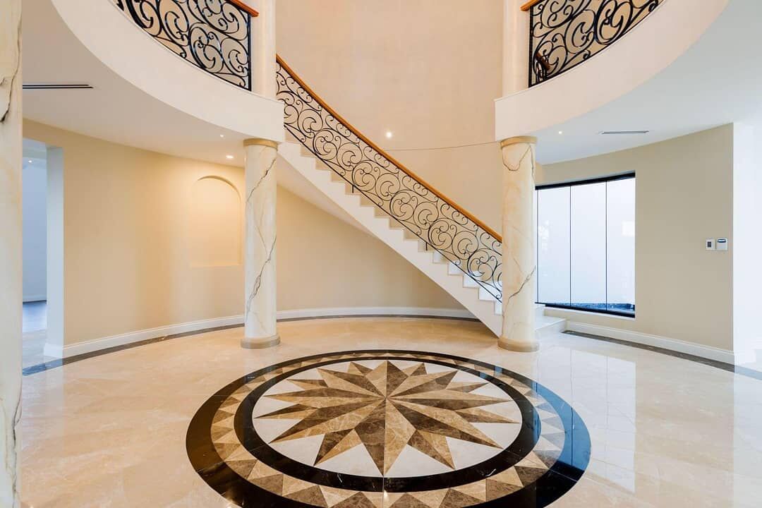 Marble Waterjet Medallions as Hotel Lobby Centerpieces