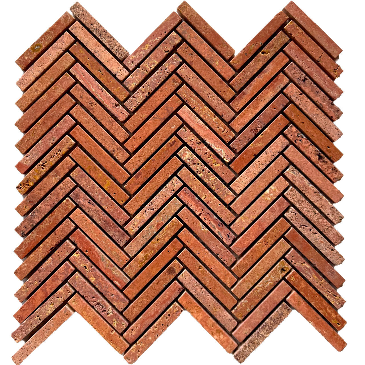 Red Travertine Herringbone Stone Mosaic