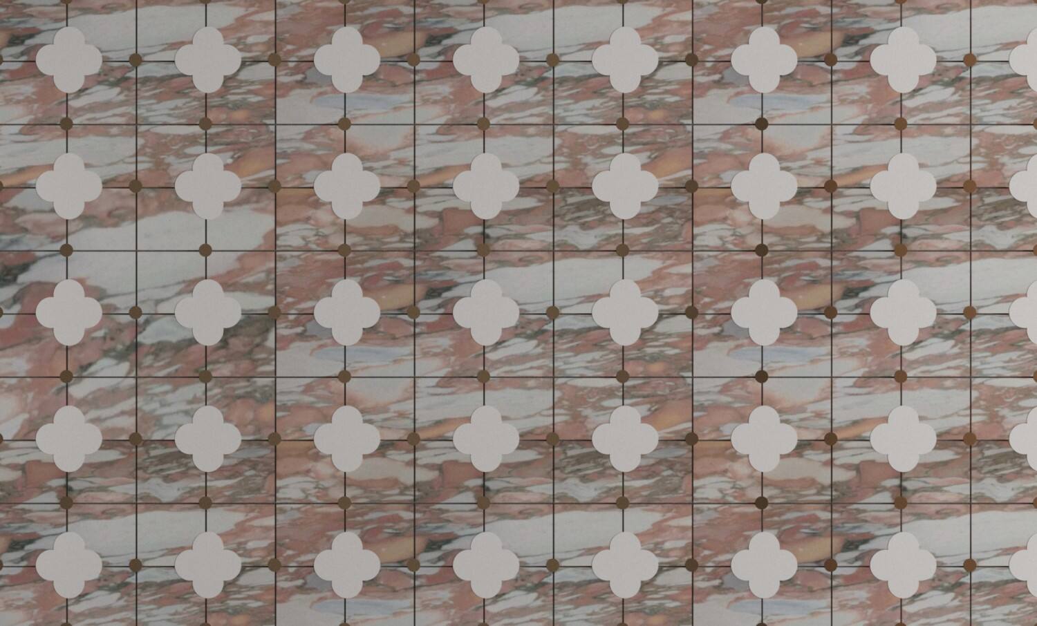 The Clover Brass Thassos Marble Stone Waterjet Mosaic