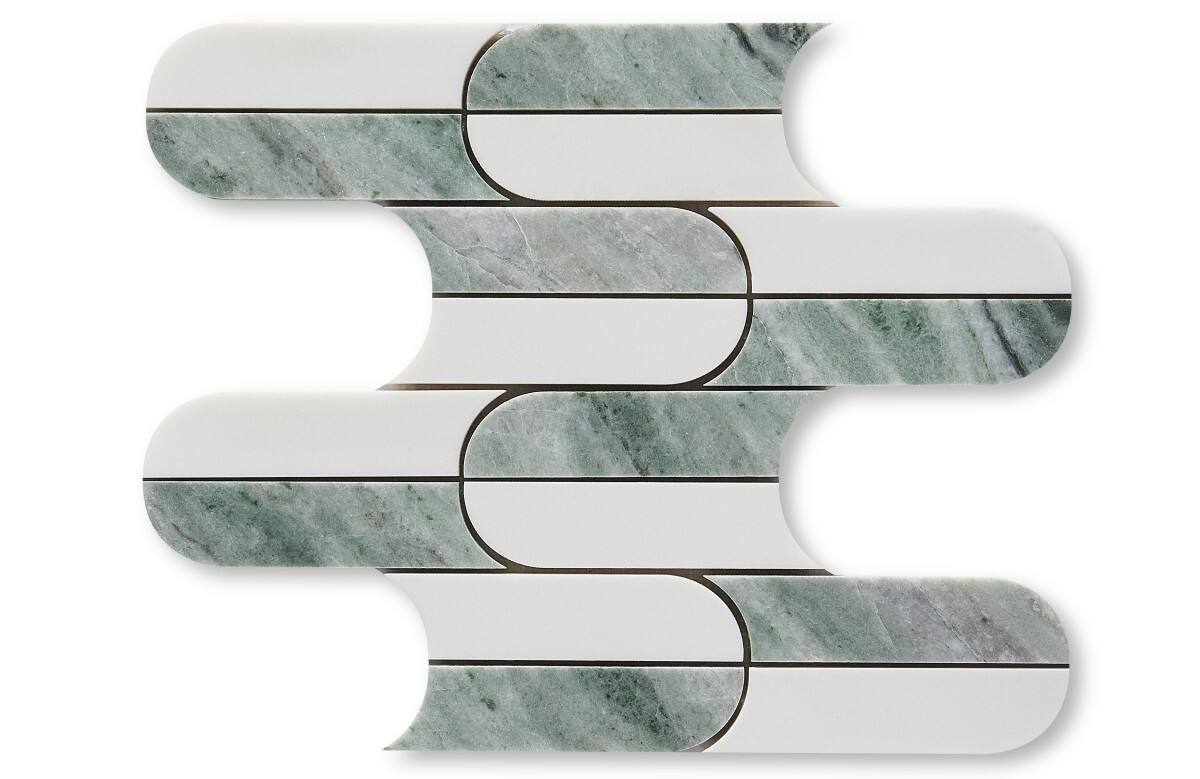 White and Green Marble Waterjet Mosaic Tile