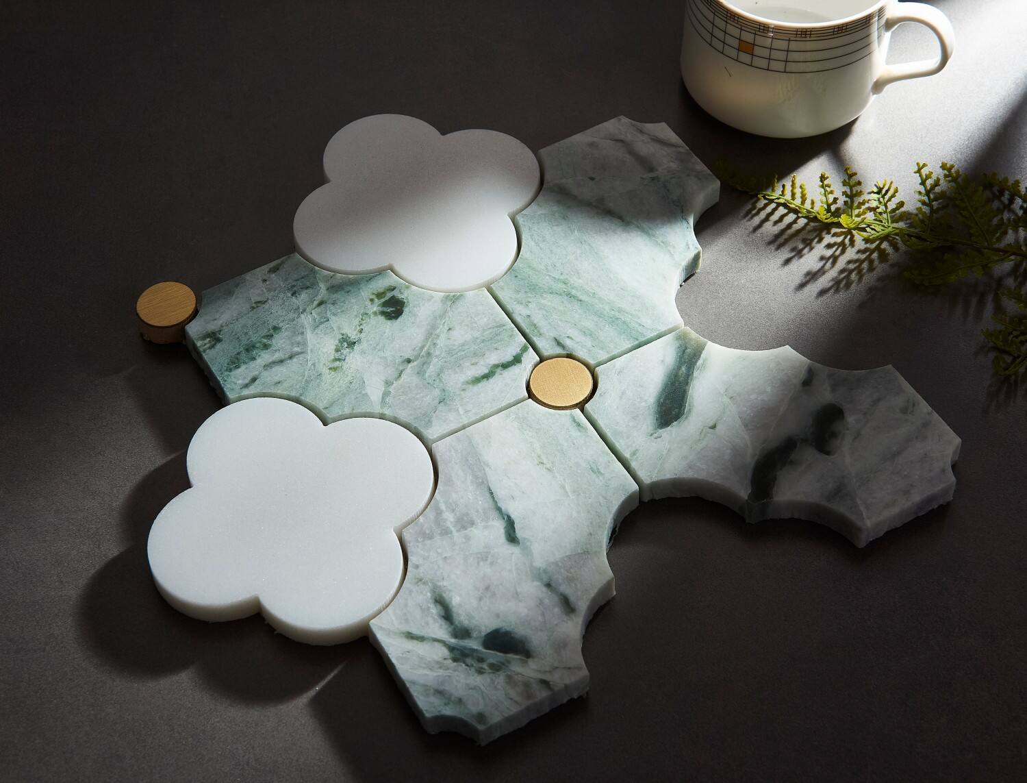 The Clover Brass Thassos Marble Stone Waterjet Mosaic | Stone Mosaic