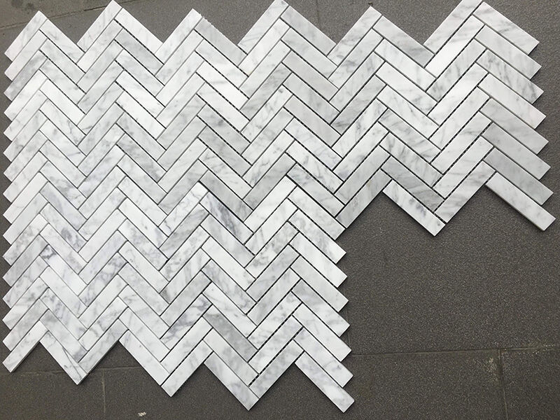 Bianco Carrara White Marble Herringbone Stone Mosaic Tile