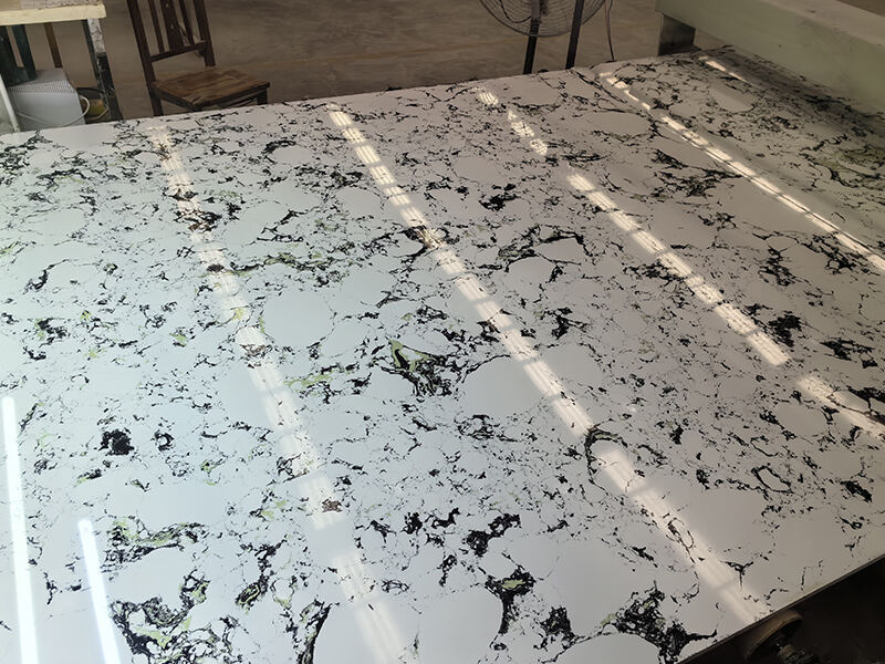 Artificial White Engineered Marble Slab with Black Green Vein