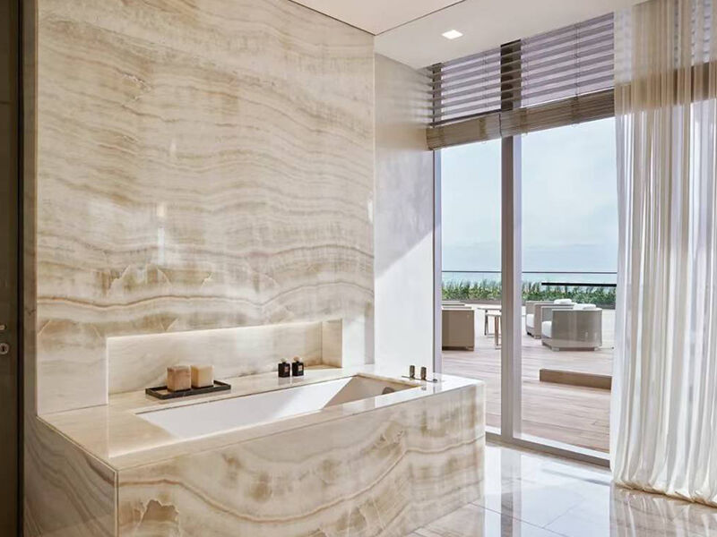 Straight White Wood Vein Onyx Marble Slab