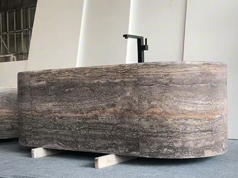 Carrara marmer en travertijn zilver vrijstaande badkuip