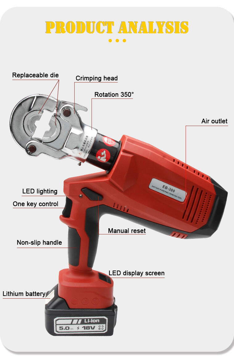 eb 300 brushless hydraulic crimper tool crimping pliers battery powered cable crimping machine cable lug crimping tool 300mm-6