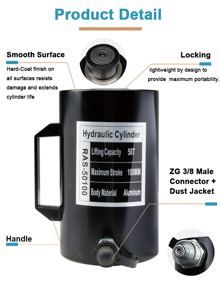 ras 50100 single acting 50 ton stroke 100mm aluminum hydraulic cylinder-2