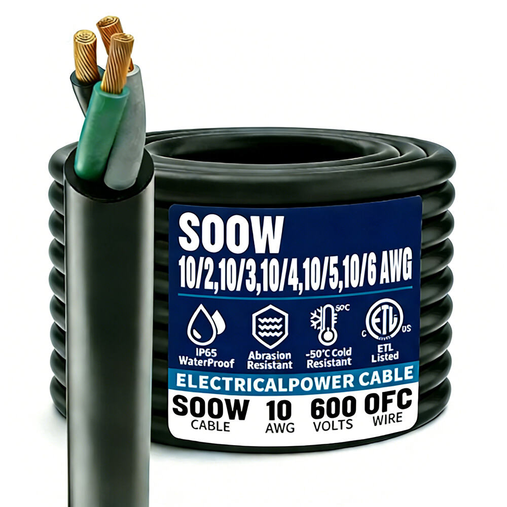 10/2,10/3,10/4,10/5 SOOW 600V Gauge Bulk Electrical Wire, Heavy Duty Flexible Rubber Cable,black,Waterproof,ETL