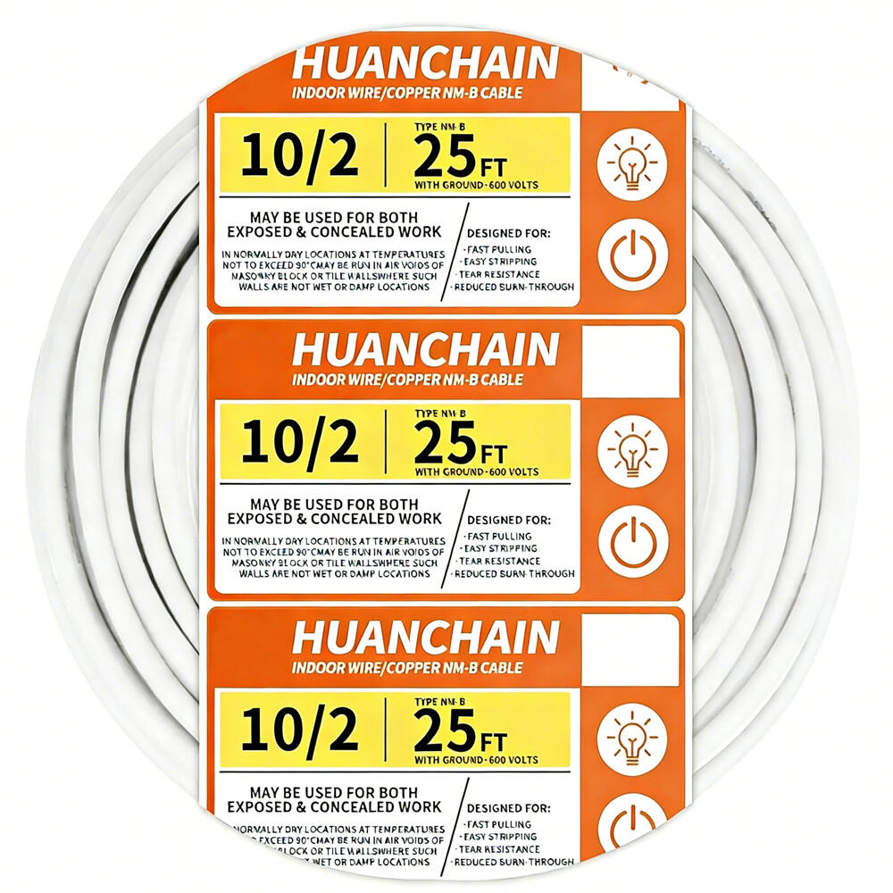 White Solid 10/2 AWG NM-B Cable 10ft/15ft/25ft/50FT/100FT/250ft Electrical Wire 10 Gauge Wire 2 Conductors Non-Metallic with Ground Wire