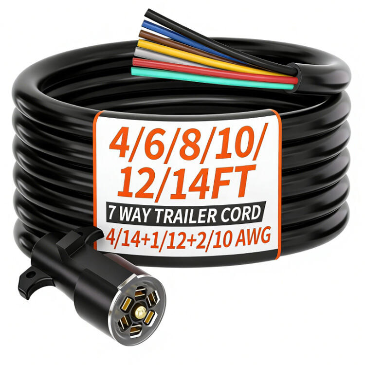 4/6/8/10/12/14FT 7 Way Trailer Plug Heavy Duty Wiring Harness Cord for Trailers, Campers, Food Trucks, Dining Trucks, Caravans, RVs and Other Towing Vehicles