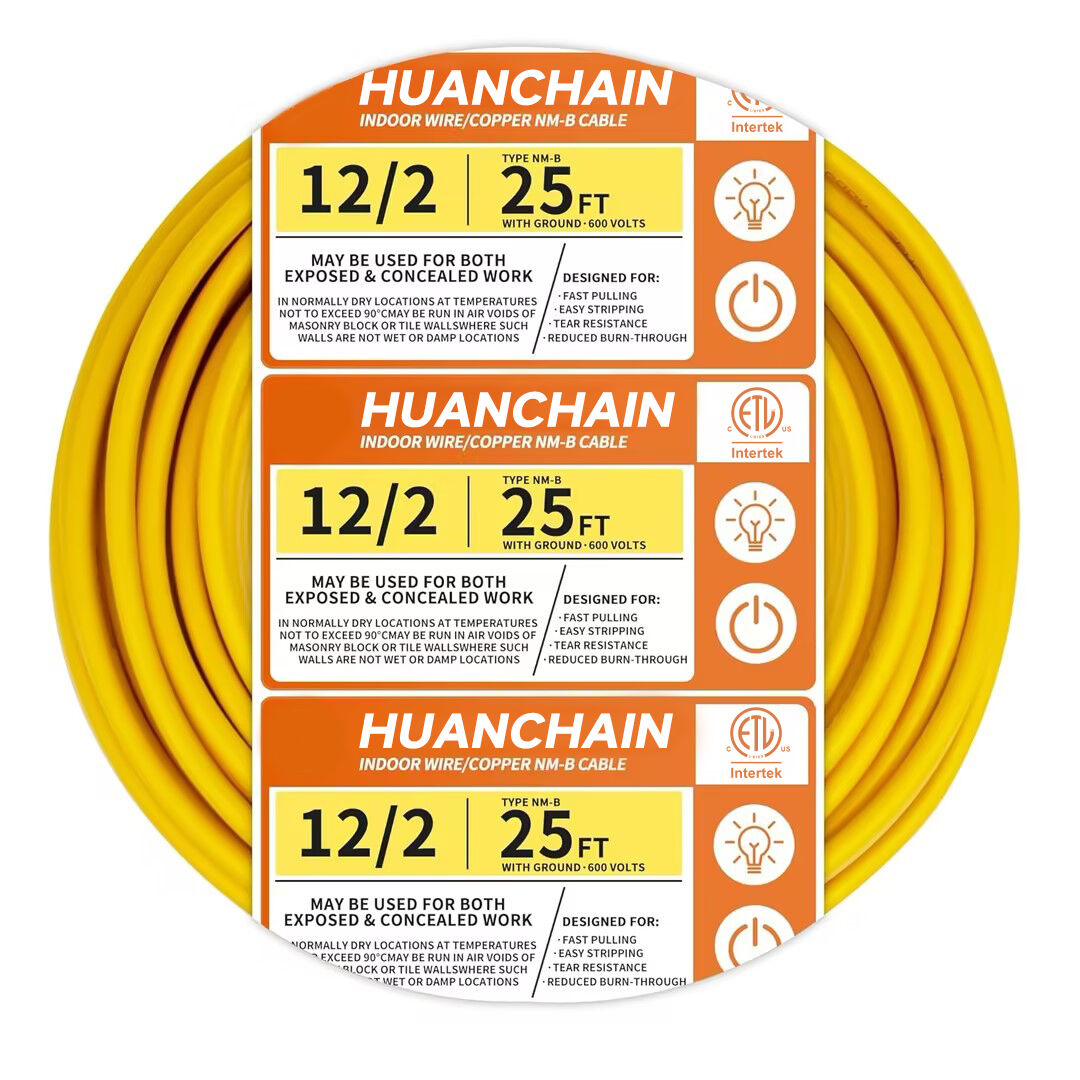 Yellow Solid 12/2 AWG NM-B Cable 10ft/15ft/25ft/50FT/100FT/250ft Electrical Wire 12 Gauge Wire 2 Conductors Non-Metallic with Ground Wire