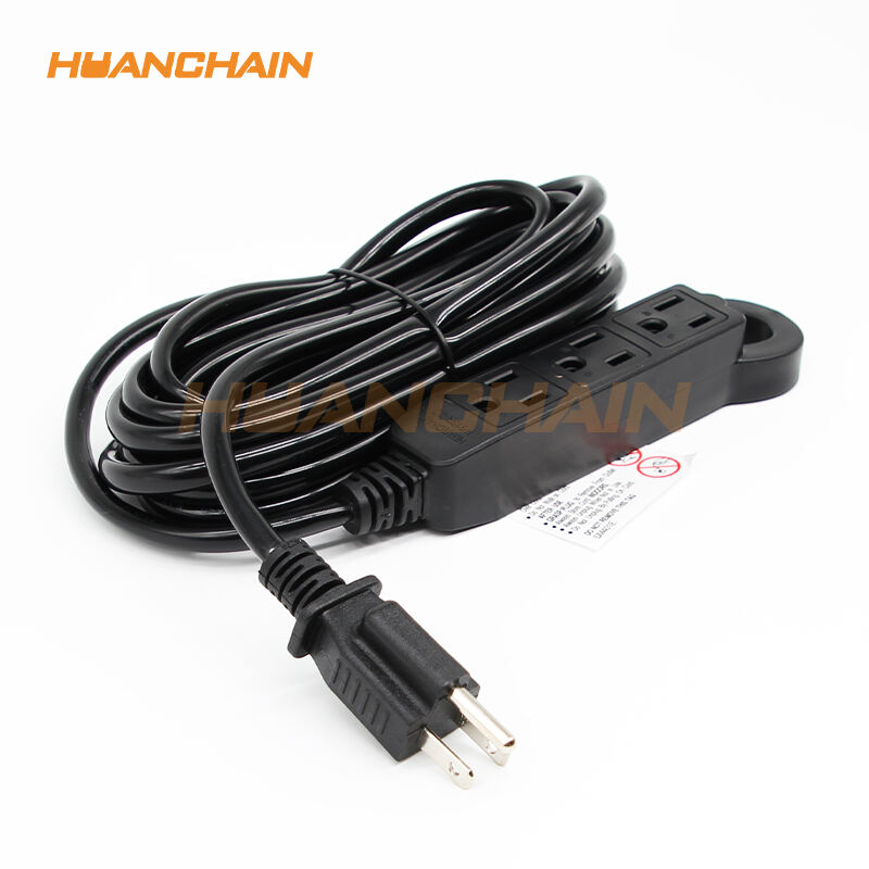 Durable Inline Extension Cord  SJTW 16/3AWG 15feet 3 Outlets with Hook for Easy Hanging Multiple Outlets Power Cable