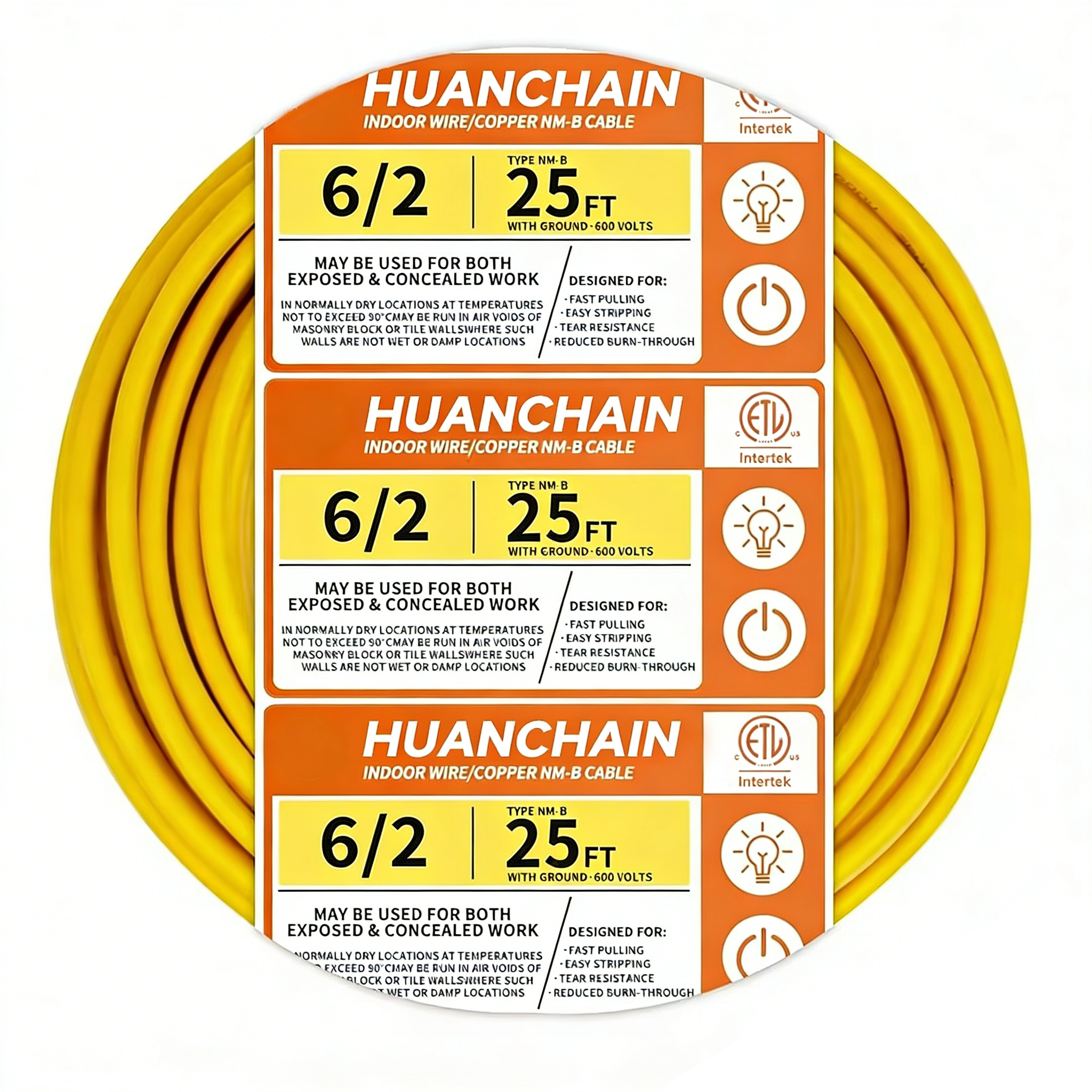 Yellow Solid 6/2 AWG NM-B Cable 10ft/15ft/25ft/50FT/100FT/250ft Electrical Wire 8 Gauge Wire 2 Conductors Non-Metallic with Ground Wire Inquiry