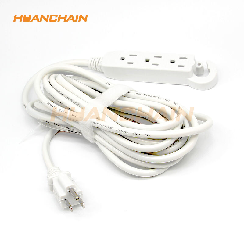 Durable Inline Extension Cord 3 Outlets With Hook for Easy Hanging SJTW 16/3AWG 15feet Multiple Outlets Power Cable