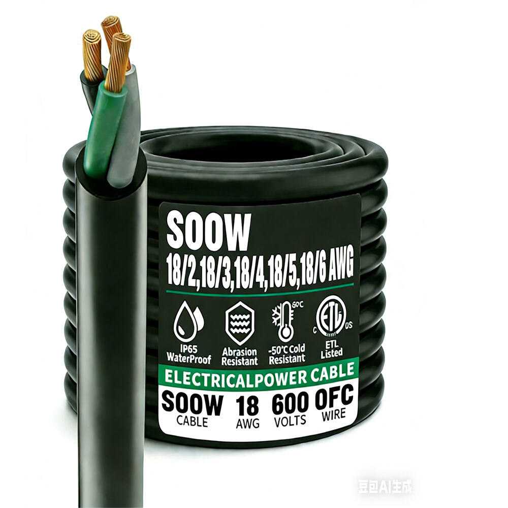 سلك كهربائي مرن عالي الجودة من نوع 18/2،18/3،18/4،18/5 SOOW بجهد 600 فولت، سلك كهربائي مطاطي مرن قوي، باللون الأسود، مقاوم للماء، معتمد من ETL/CETL