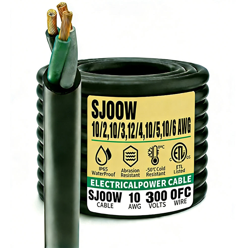 سلك كهربائي بالجملة عيار 10/2،10/3،10/4،10/5 SJOOW/SJOW 300 فولت، كابل مطاطي مرِن شديد التحمل، أسود، مقاوم للماء، معتمد من ETL/cETL