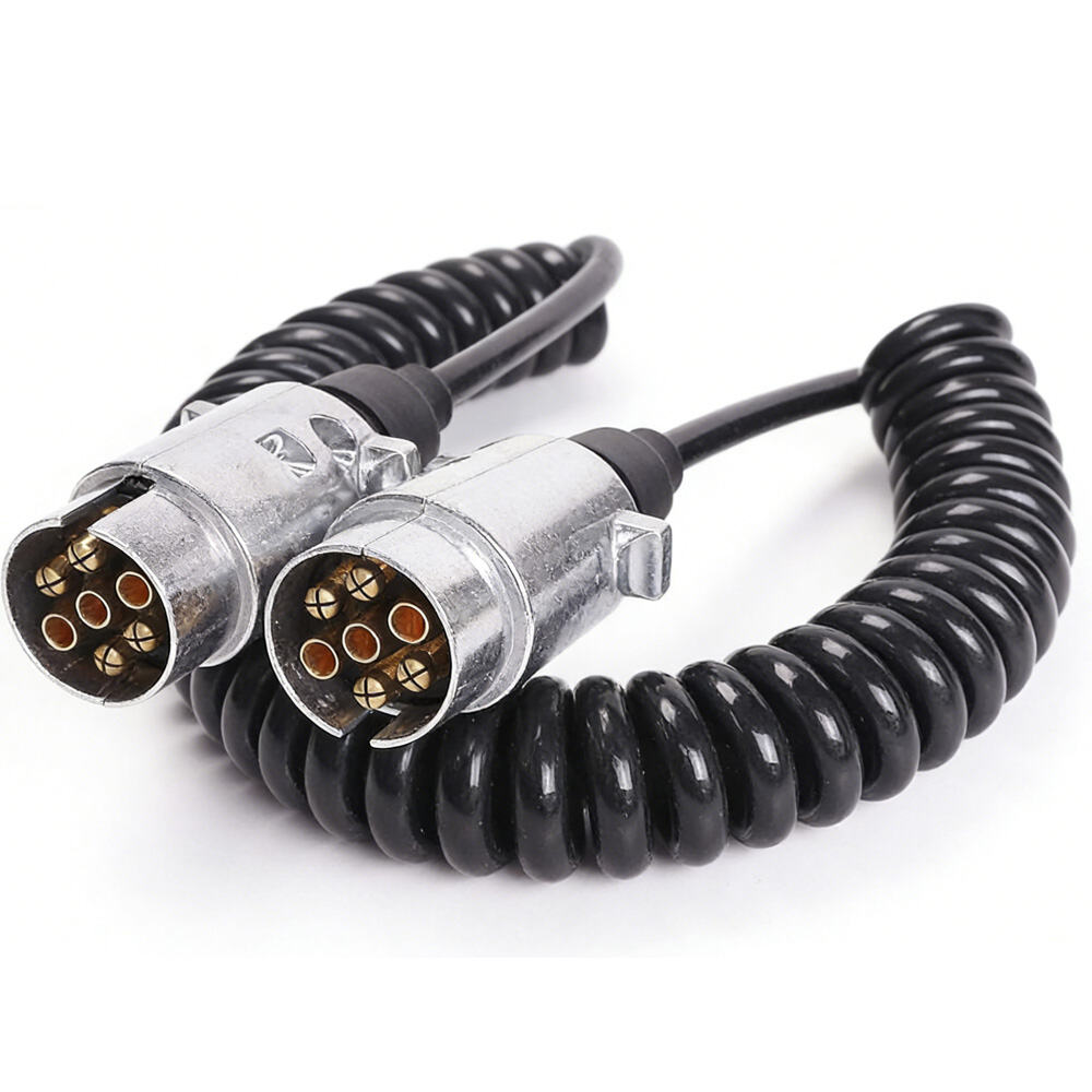 12V 7pin Metal coiled trailer cable for Car Trailers Lorries Caravans Bicycle Carrier