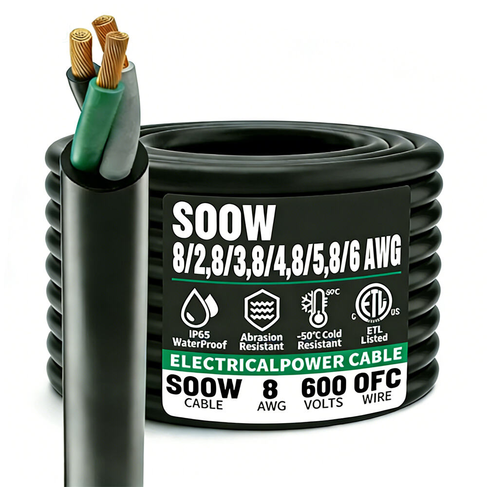 8/2,8/3,8/4,8/5 SOOW 600V Gauge Bulk Electrical Wire, Heavy Duty Flexible Rubber Cable,black,Waterproof,ETL
