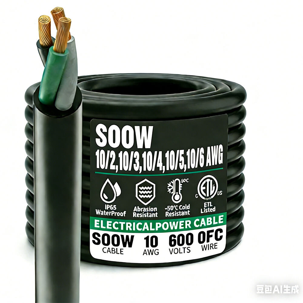 10/2،10/3،10/4،10/5 سلك كهربائي مجمع مقاوم للماء من نوع SOOW بجهد 600 فولت، وكابل مرن قوي من المطاط الأسود، مقاوم للماء، معتمد من ETL