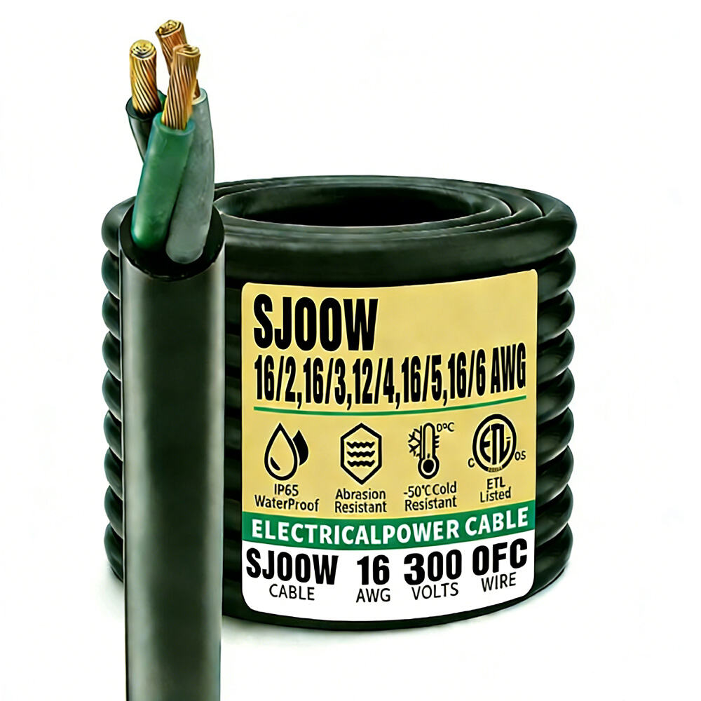 16/2،16/3،16/4،16/5،16/6 سلك كهربائي مرن عالي الجودة من نوع SJOOW/SJOW بجهد 300 فولت، بكابل مطاطي قوي ومرن، أسود، مقاوم للماء، معتمد من ETL/cETL