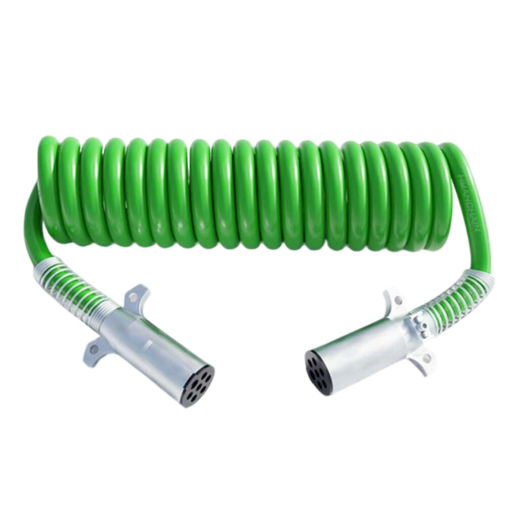 12/15FT 7 Way Coiled Trailer Cord Green ABS Electrical Power Coil Heavy Duty Cable Power Wire