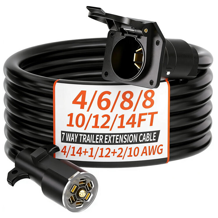 4/6/8/10/12/14FT 7 Way Trailer Plug Heavy Duty Cord Trailer Wiring Harness Cord, Plug-and-Play, Suitable for Trailers, Food Trucks, Campers, RVs, and Other Towed Vehicles