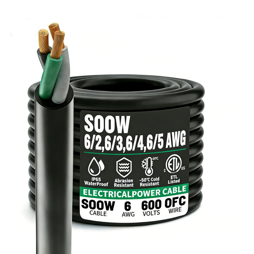 6/2,6/3,6/4,6/5 SOOW 600V Gauge Bulk Electrical Wire, Heavy Duty Flexible Rubber Cable,black,Waterproof,ETL