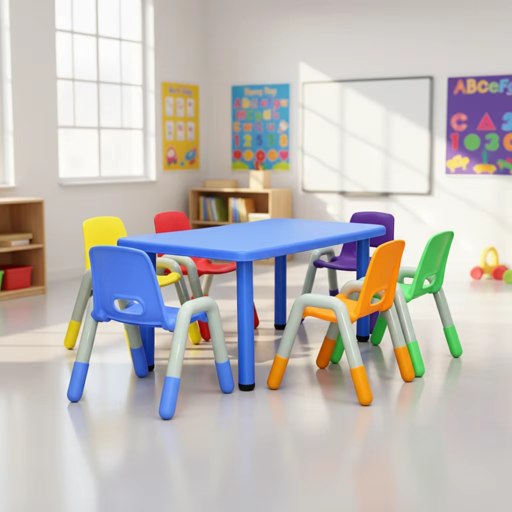 kg2005 1 kids study plastic desk with 6 chairs-1