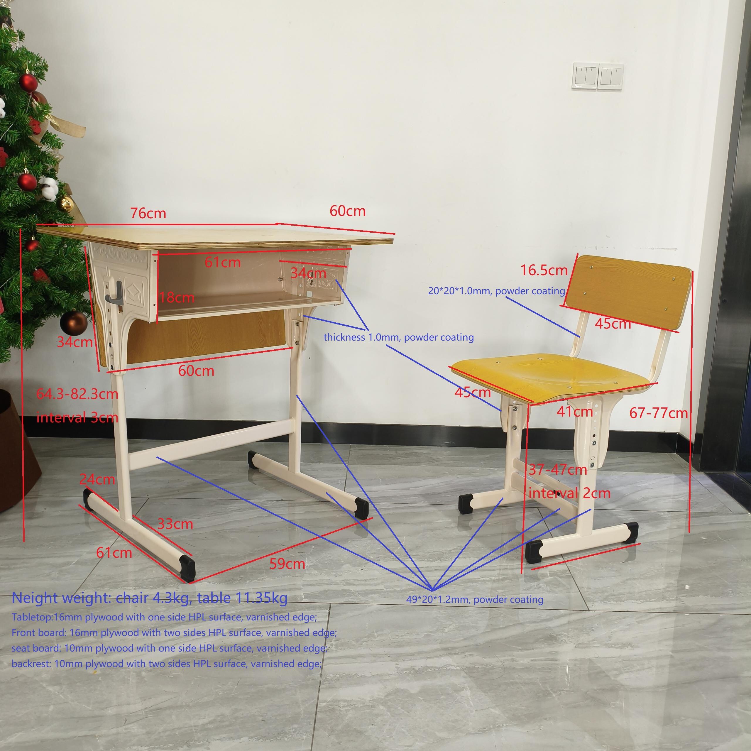 SS0003-4 Primary Height Adjustable School Desk and Chair Set