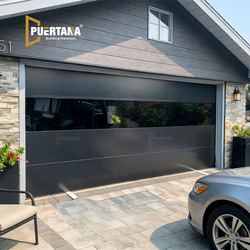 Modern & Contemporary Ultra-Sleek Flush Aluminum Panel Smooth Garage Doors With Mirrored Glass