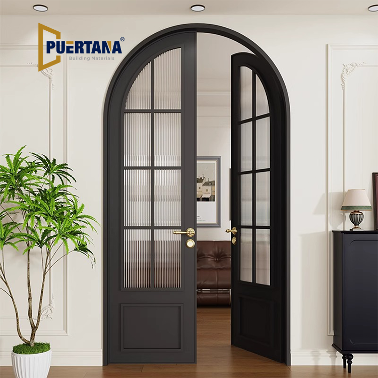 ‌Modern Arched Top Slim-Frame Aluminum French Door for Contemporary Homes