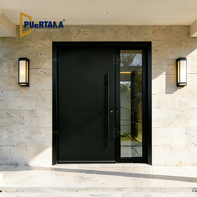 باب دخول أمامي أنيق مخصص من الألومنيوم باللون الأسود بلون نقي للمسار الداخلي