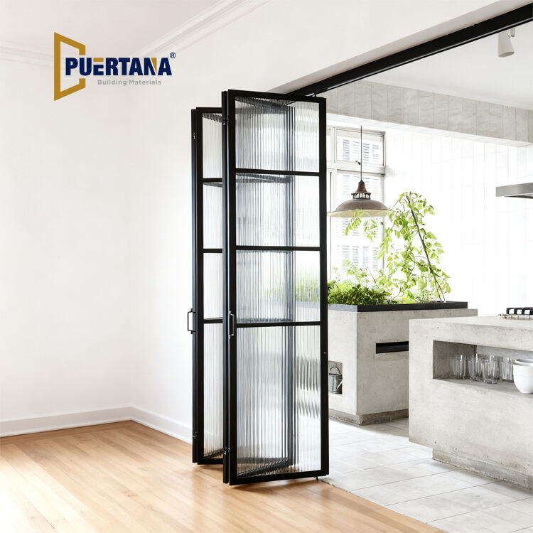 Puerta Interior Abatible de Aluminio con Perfil Delgado - Vidrio Templado Fácil de Ensamblar para Renovación de Villas