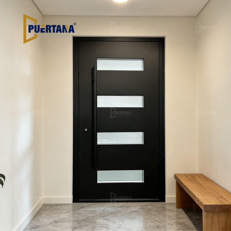 باب أمامي أمني حديث مخصص من الألومنيوم بفتحة واحدة مع 4 زجاجات مدمجة