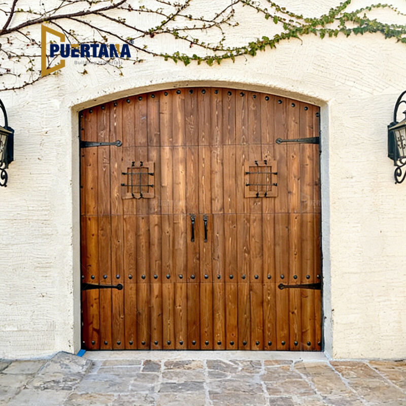 Solid Wood Arched Carriage Style Spanish Colonial Custom Architectural Garage Door 