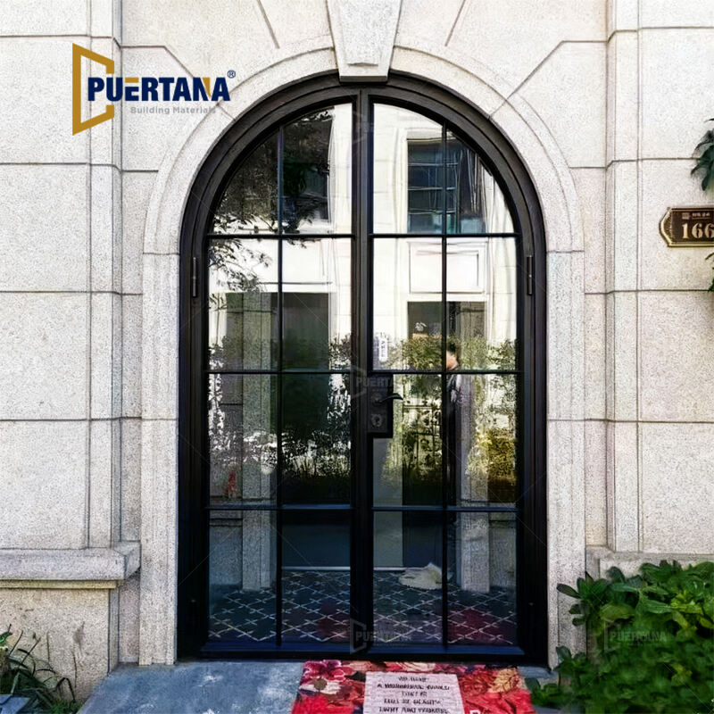 Puertas de patio francesas dobles de aluminio con rotura térmica y aspecto acero de borde superior arqueado