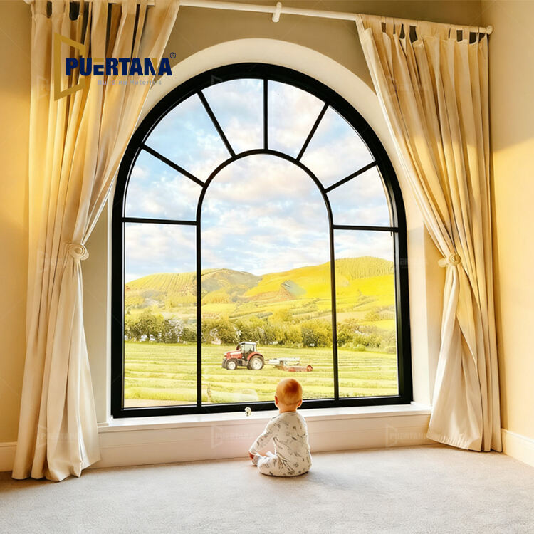 Special Shape Picture Fixed Staircase Window Aluminum Arch and Round Top Panoramic Windows