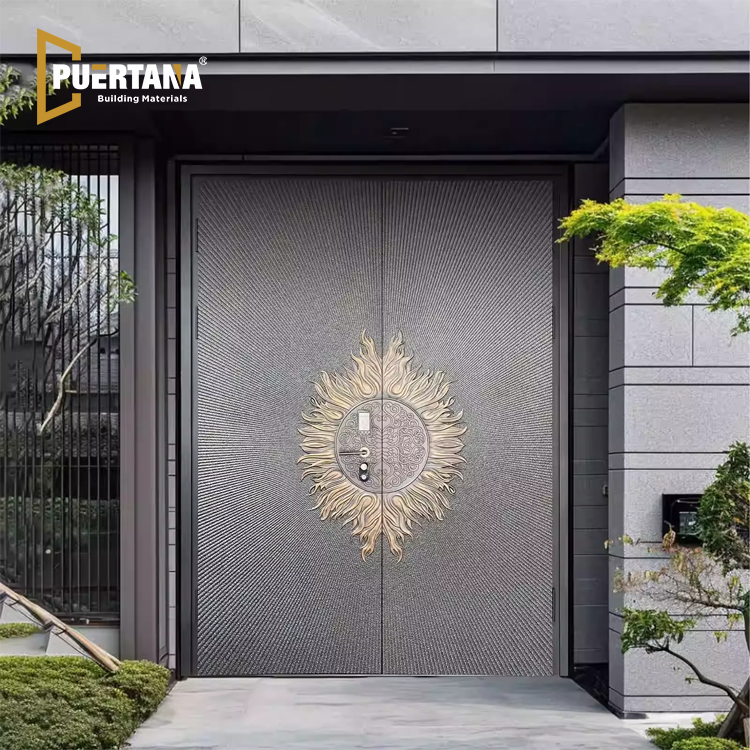 ‌Brushed Gold Aluminum Front Entry Door‌ - Luxury Hardware Included