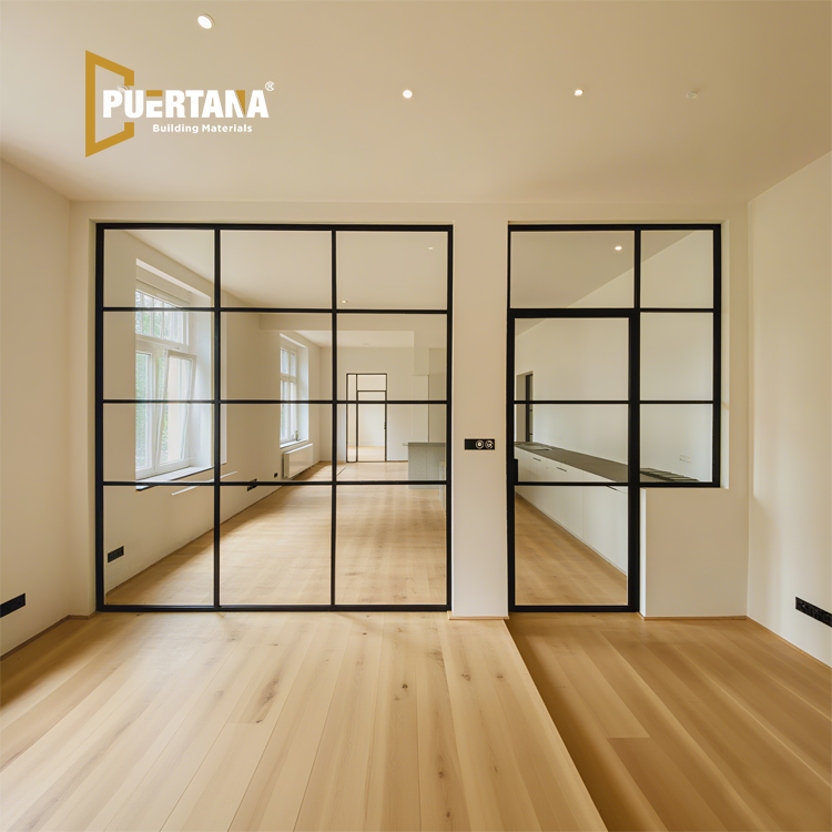Divisoria de pared con ventana de vidrio fijo de aluminio para interiores