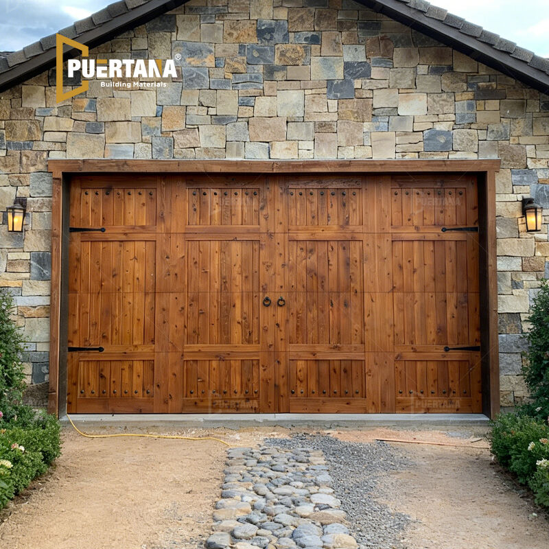 Modern Farmhouse Exterior Real Wood Garage Door Rustic Tudor Ranch Carriage Stamp Residential Wooden Garage Doors