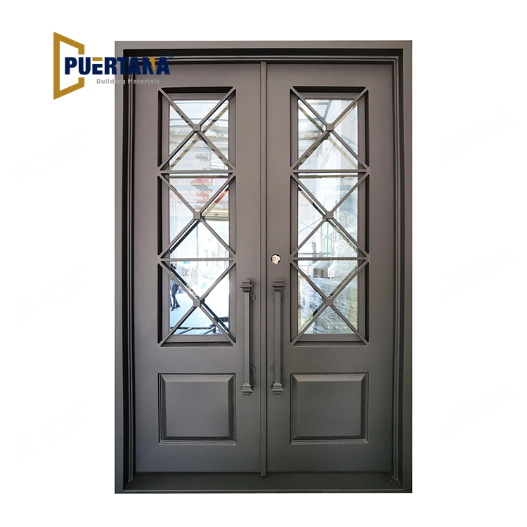 Boyd Model Dubbele Voordeur van IJzer met Ge temperd Lowe Clear Glas en Matte Zwarte Afwerking