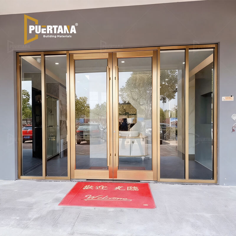 Commercial Storefront Door - Heavy-Duty Anodized Golden Aluminum Commercial Door for Business Entry