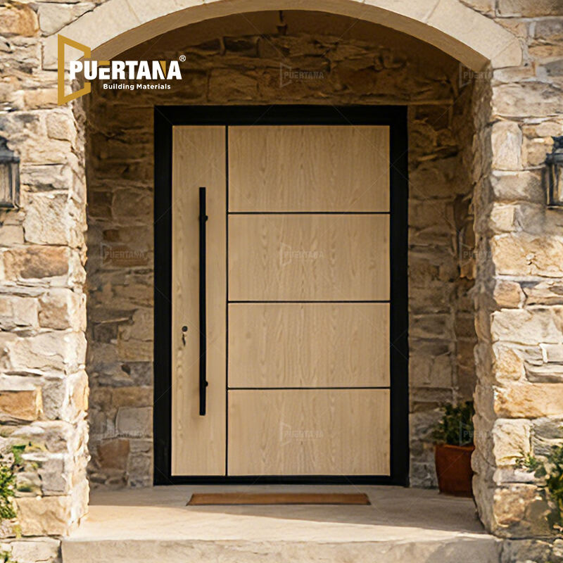 Exterior Impact Front Entry Door Oak Wood Look Aluminum Pivot Entrance Doors for Modern Spaces