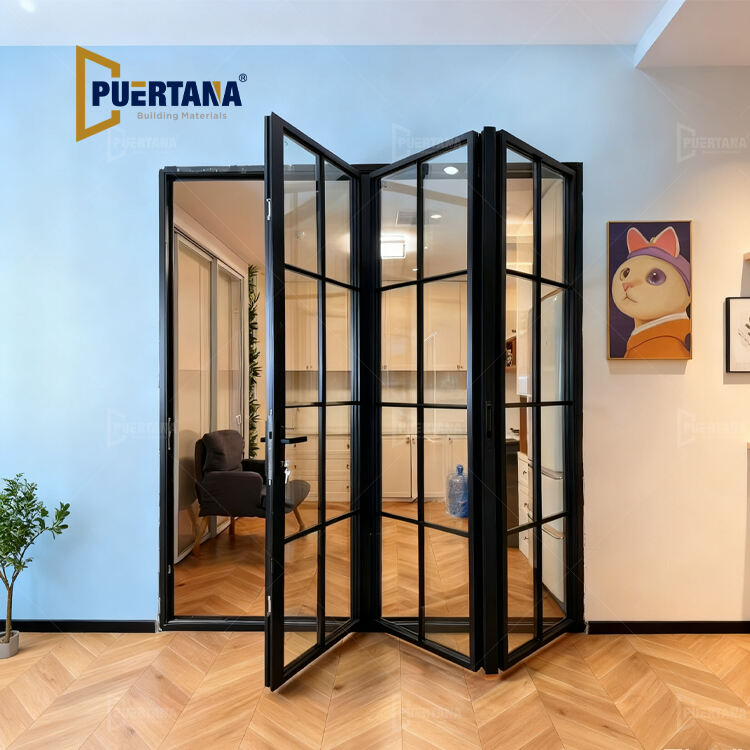 Stalen look aluminium gehard glas voor accordeon vouwdeur exterieur huis aluminium vouwdeur