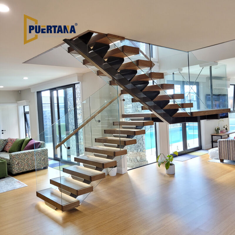 L-Shaped Metal Mono Stringer Floating Staircase For Modern Homes