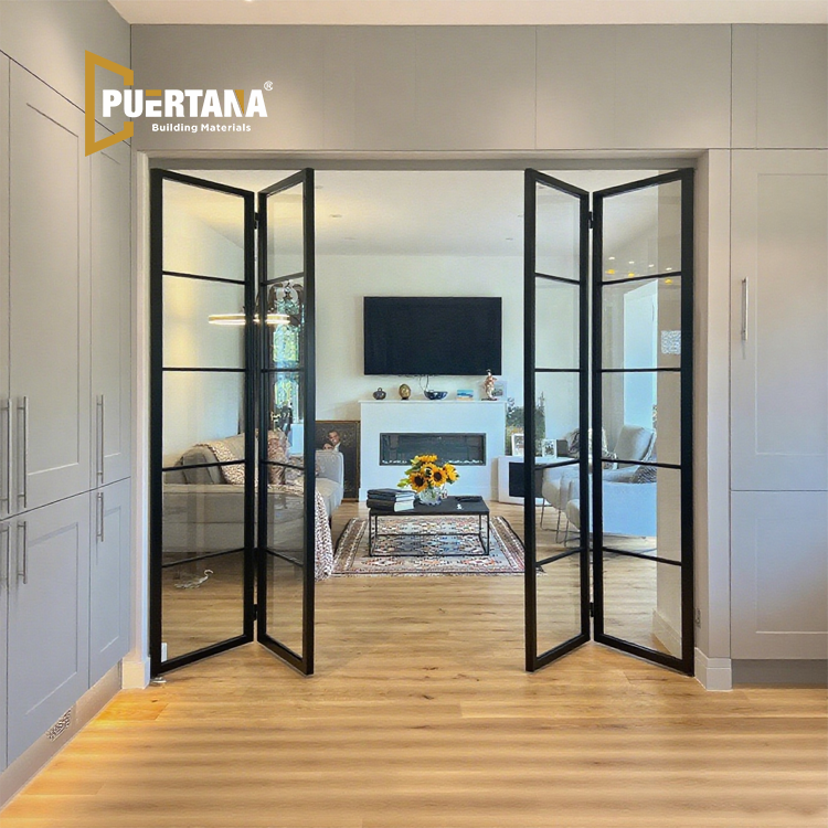 Puerta Interior Abatible de Aluminio Ahorradora de Espacio - Sistema Antipinzamiento y Vidrio Claro para Casas Familiares